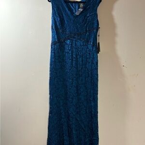 Adrianna Papell Teal Lace Maxi Dress with Beaded Waist